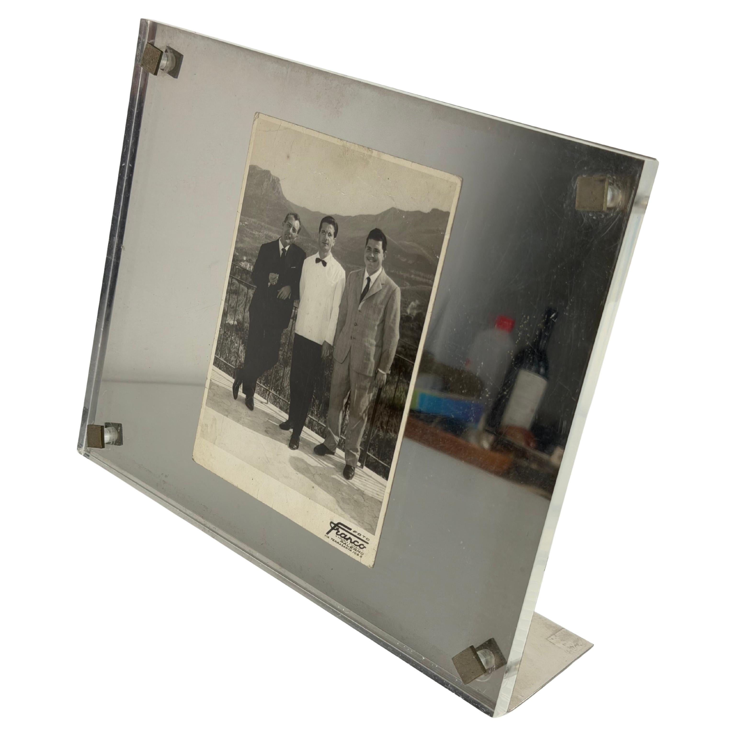 Mid-century Italian steel and plexiglass Photograph Holder, 1970s For Sale