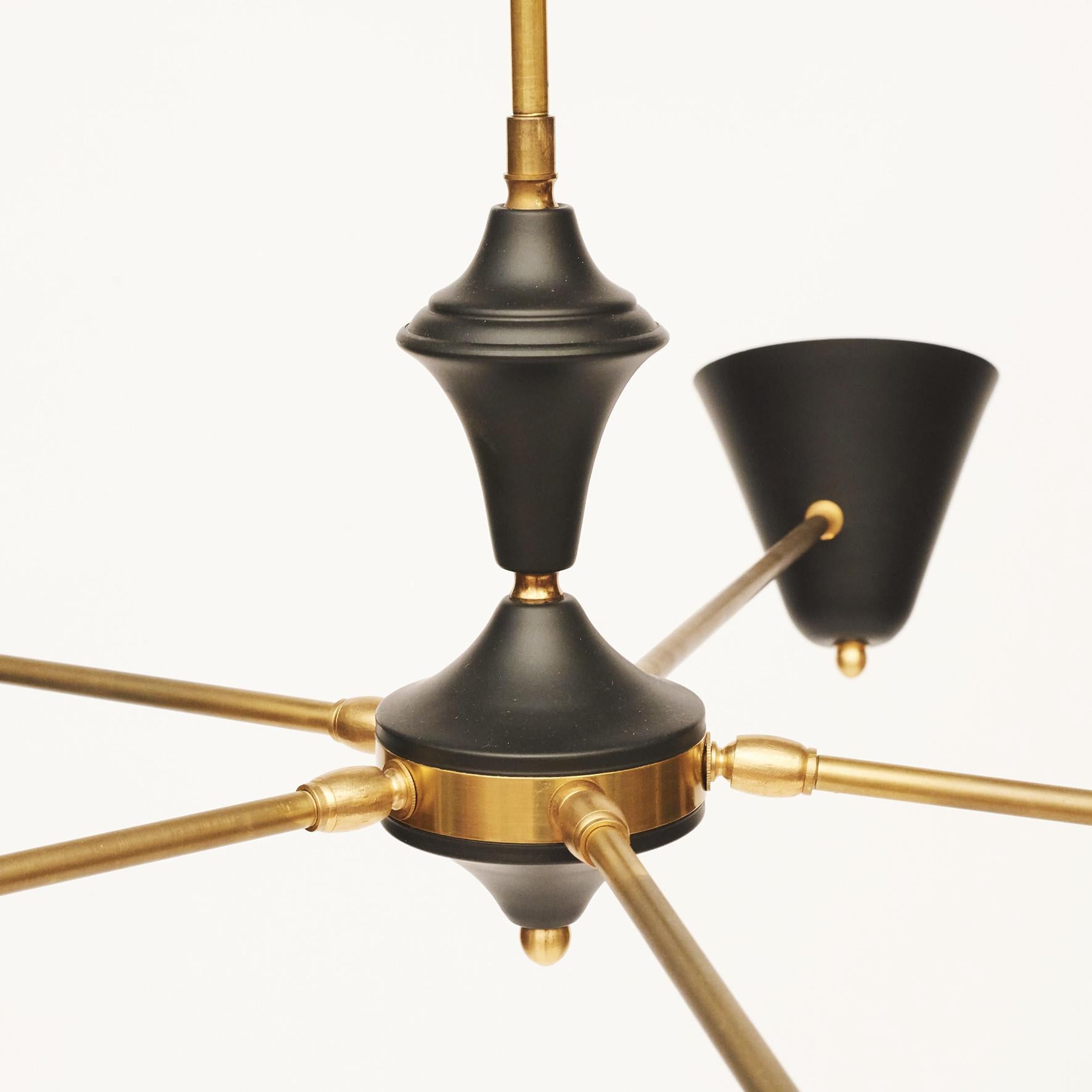 Five-arm brass and black lacquered metal 