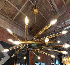Mid Century Italian Stilnovo Orbit Chandelier Brass, Italy, 1955