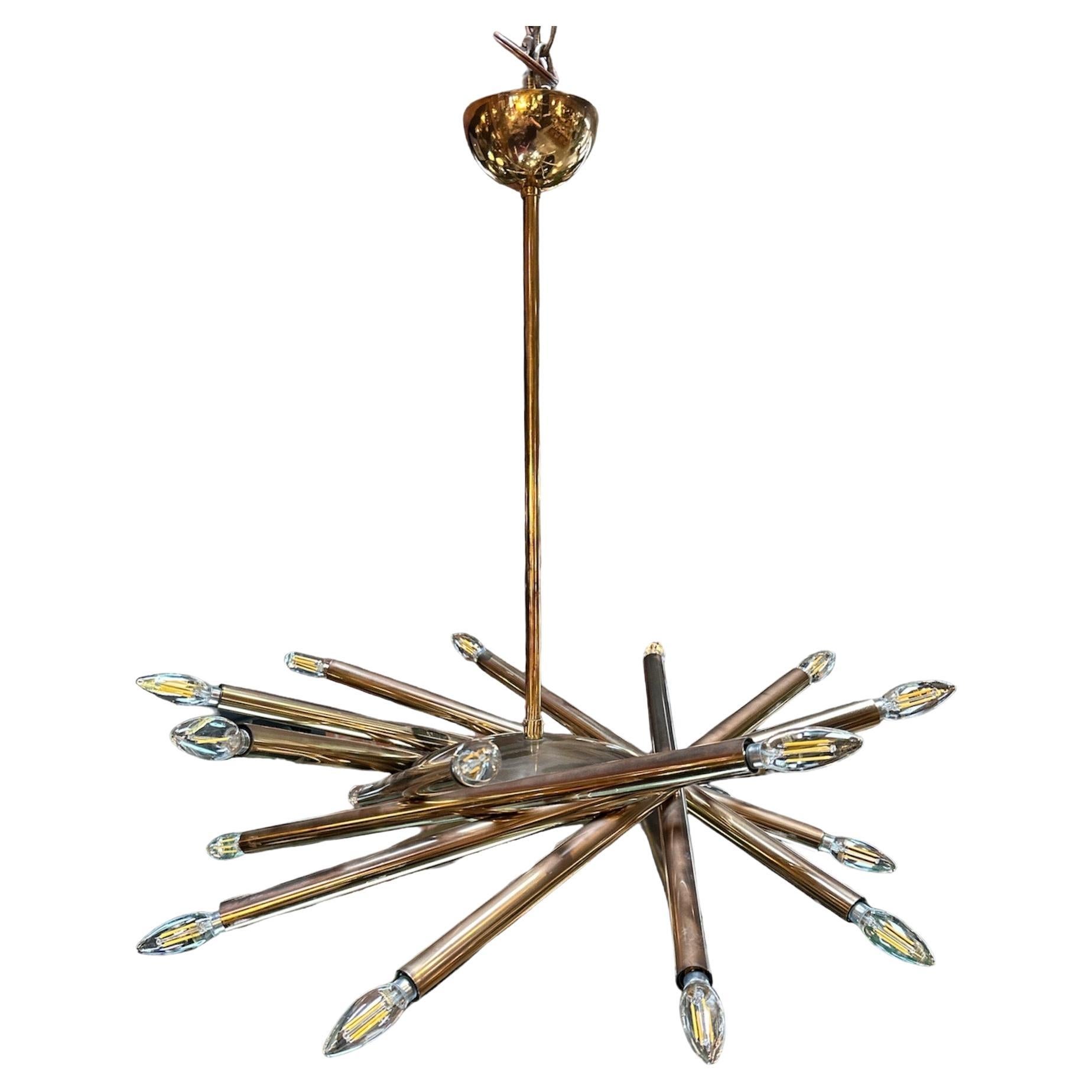 Mid Century Italian Stilnovo Orbit Chandelier Brass, Italy, 1955