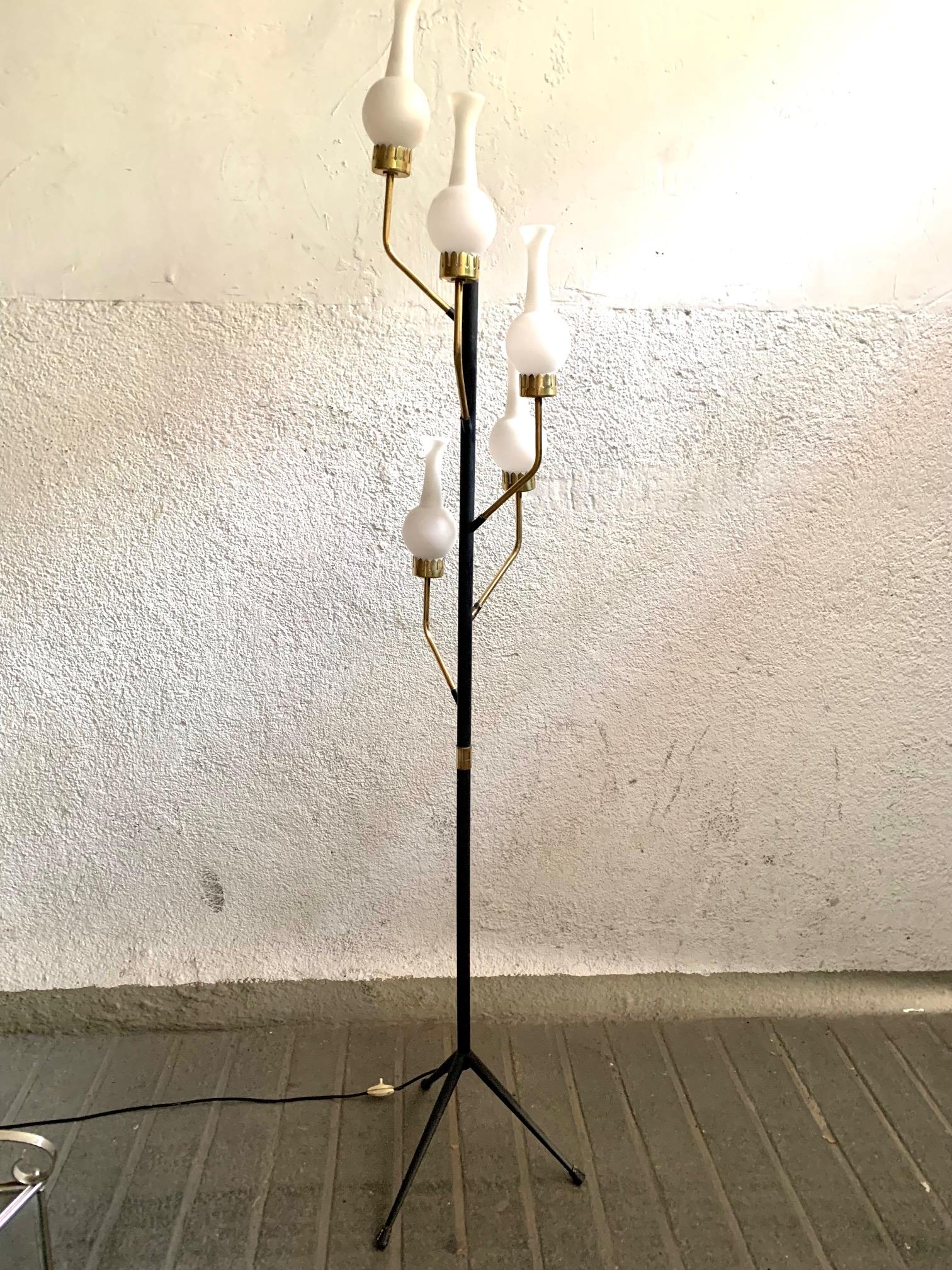 Metal Mid Century Italian Stilnovo Style Floor Lamp, 1950's For Sale