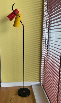 Mid-Century Italian Stilux floor reading lamp, red and yellow flexible shades