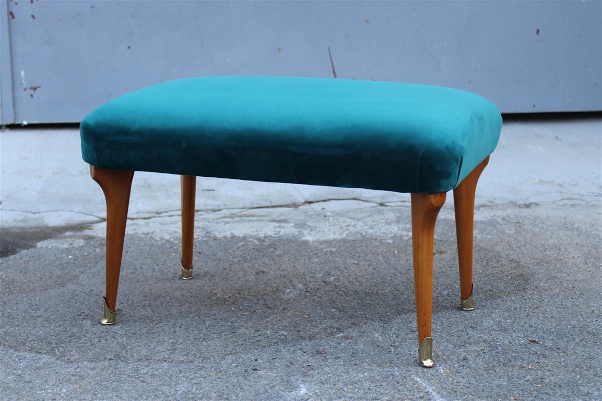 Mid-Century Modern Mid-Century Italian Stool Green Velvet Maple and Brass Feet For Sale