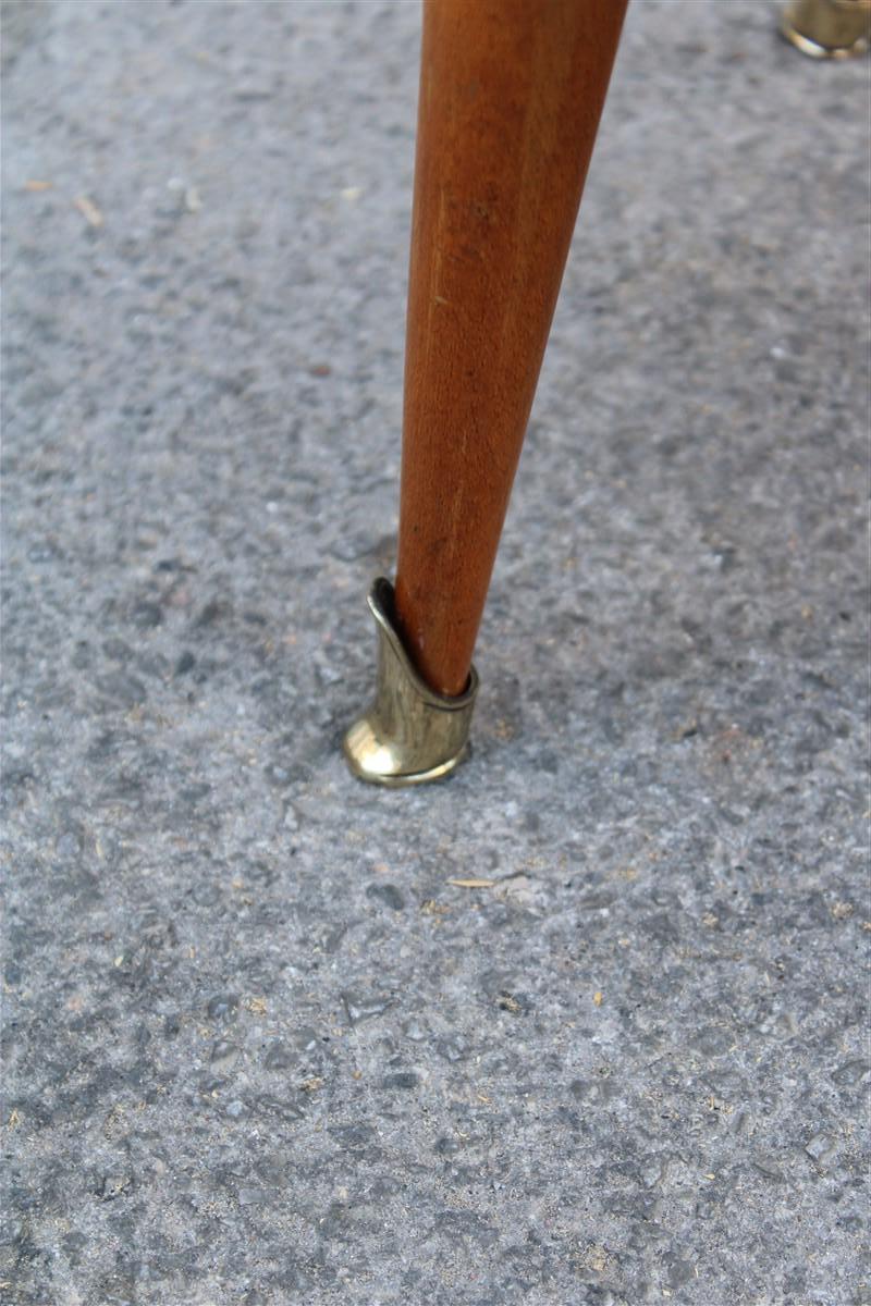 Mid-Century Italian Stool Green Velvet Maple and Brass Feet For Sale 1