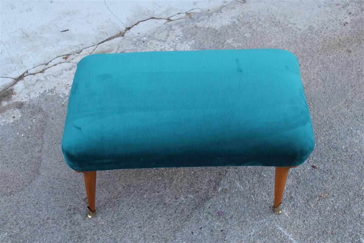 Mid-Century Italian Stool Green Velvet Maple and Brass Feet For Sale 4