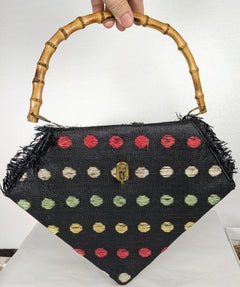 Mid Century Italian Straw and Raffia Figural Bag