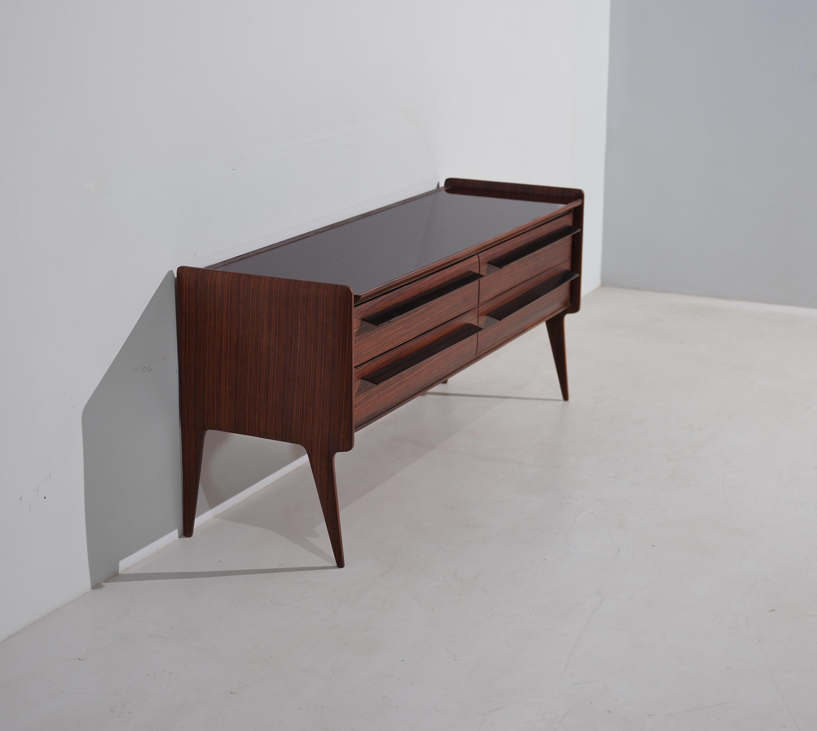 Mid-Century Modern Mid-Century Italian Striped Wood Dresser with Glass Top For Sale