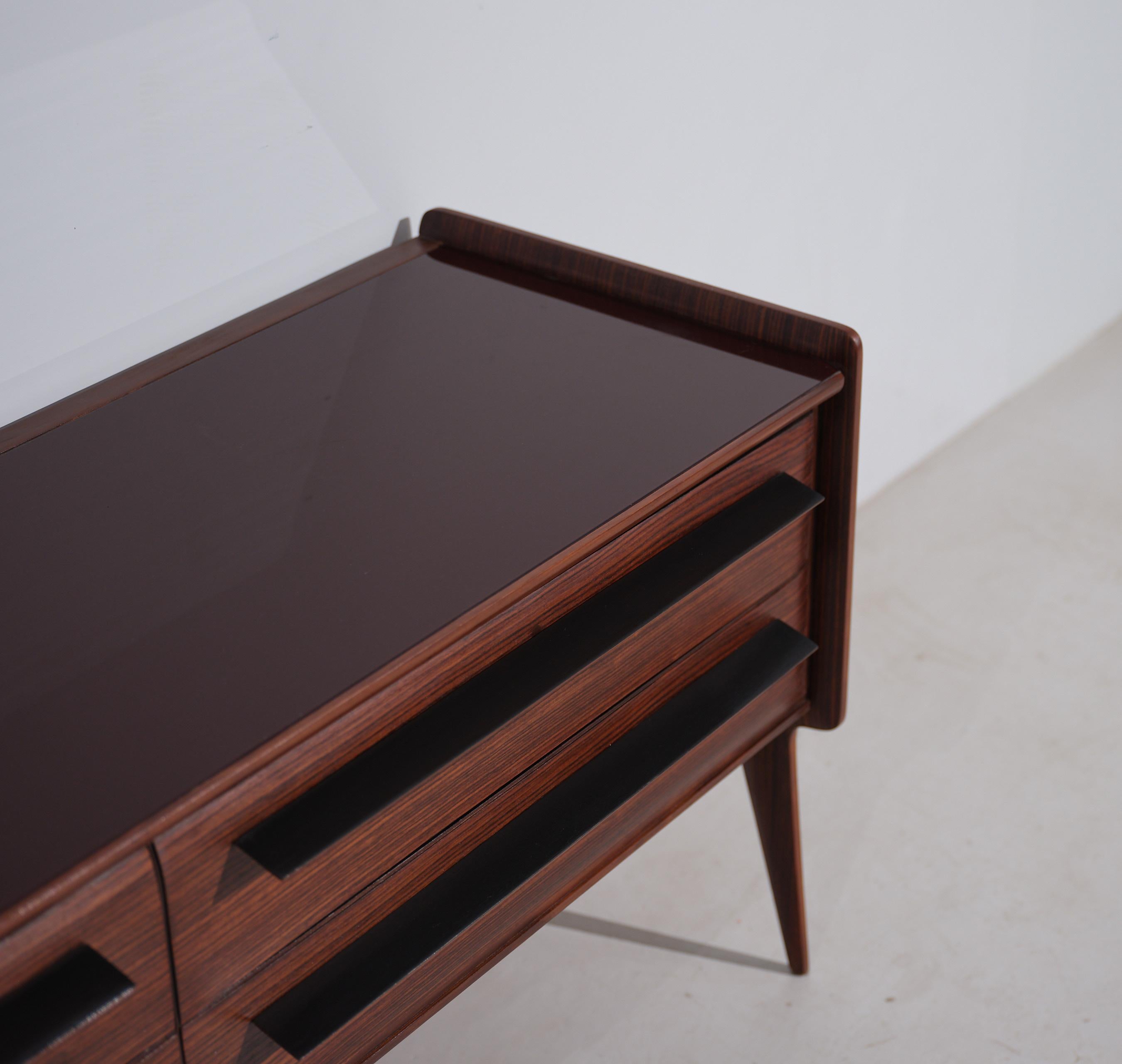 Mid-20th Century Mid-Century Italian Striped Wood Dresser with Glass Top For Sale