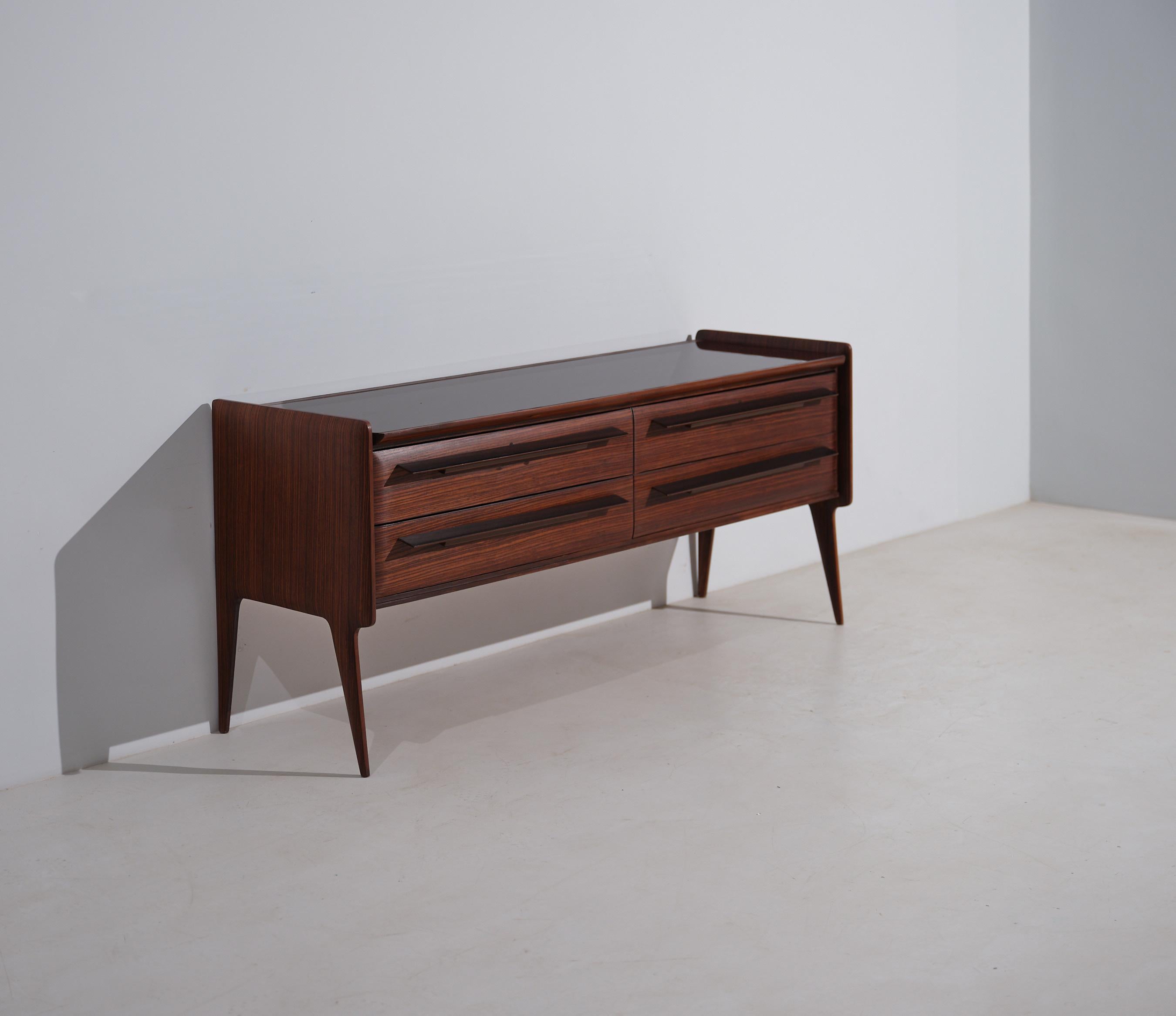 Mid-Century Italian Striped Wood Dresser with Glass Top For Sale 1