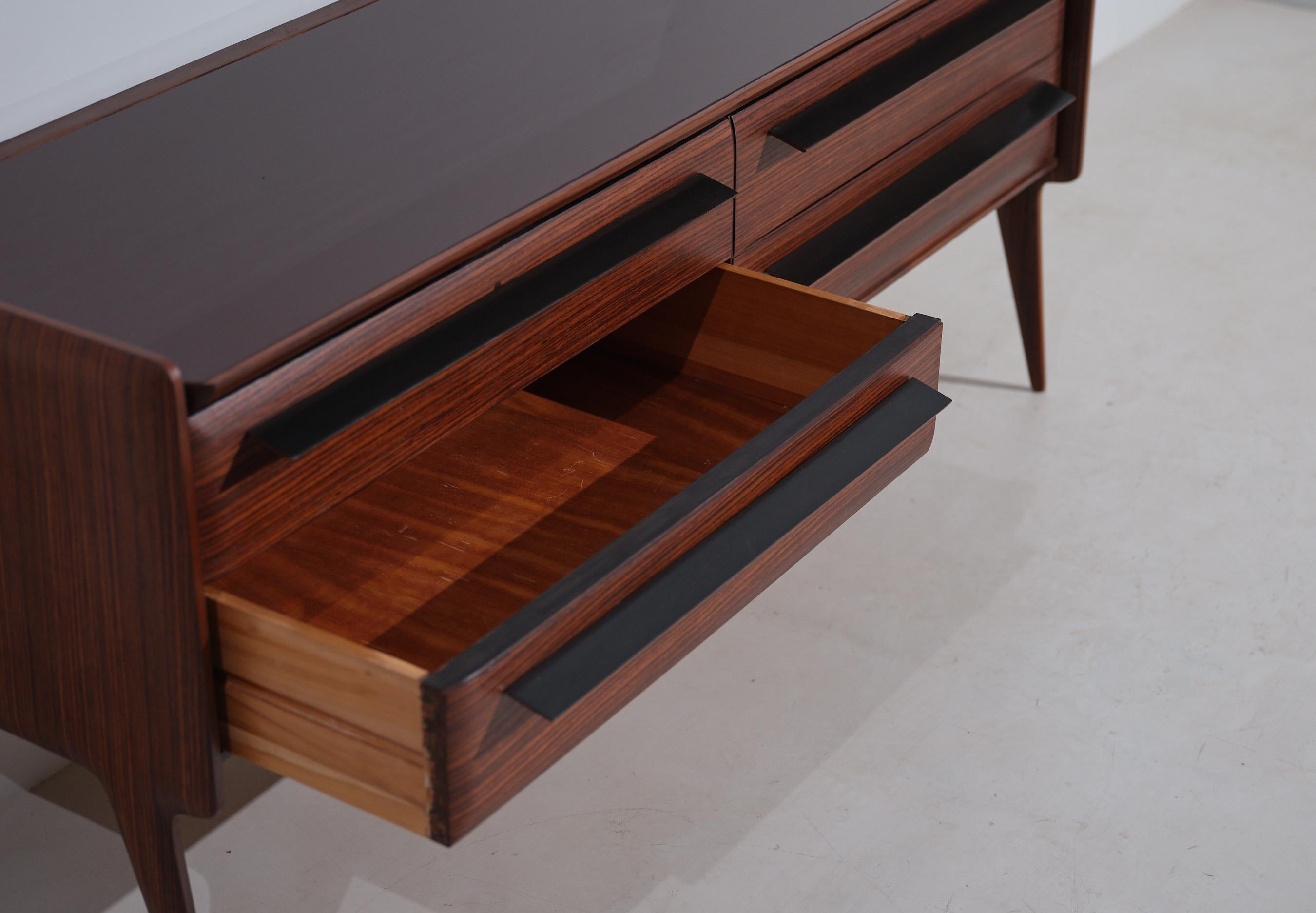 Mid-Century Italian Striped Wood Dresser with Glass Top For Sale 2
