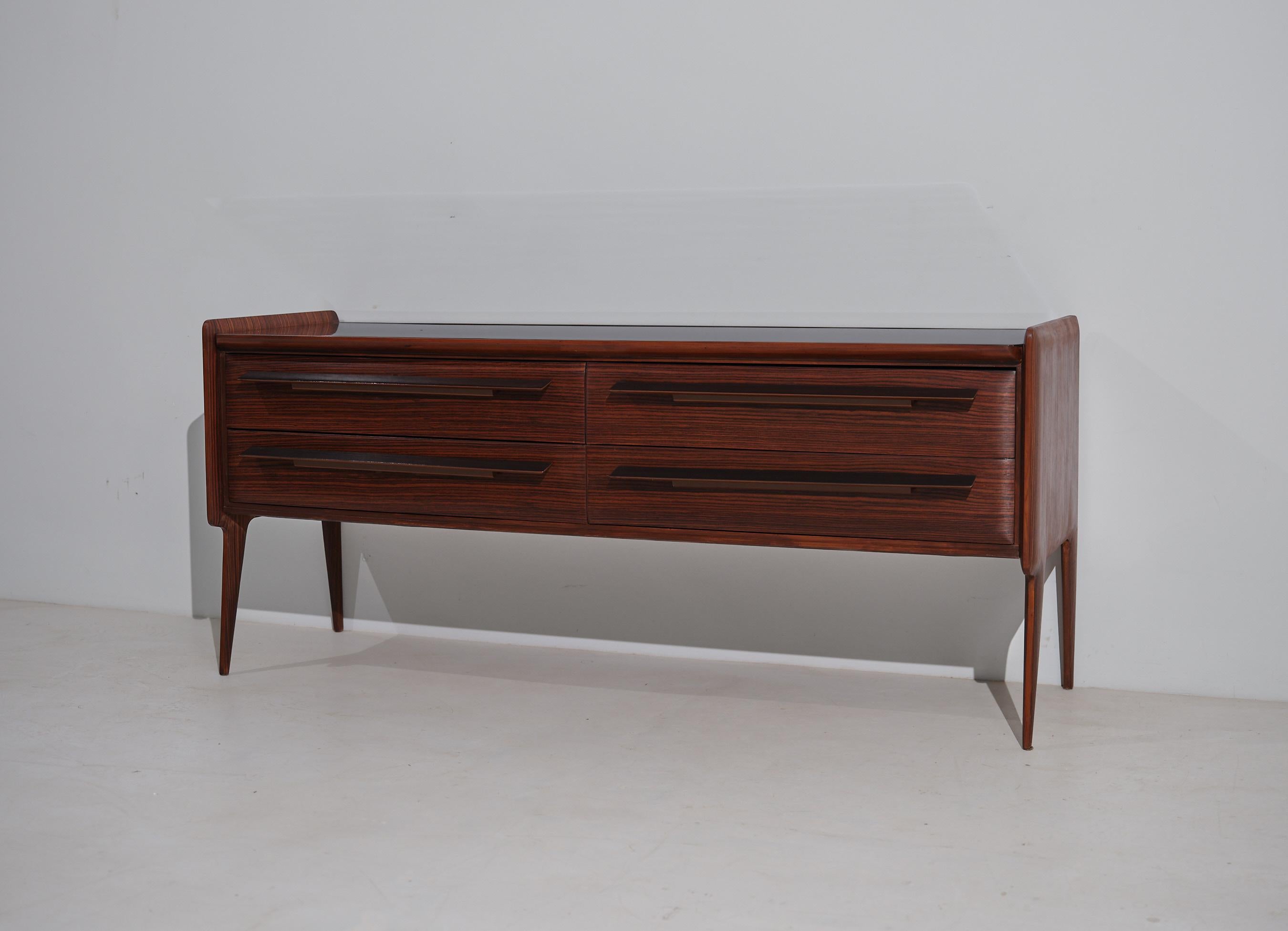 Mid-Century Italian Striped Wood Dresser with Glass Top For Sale 3