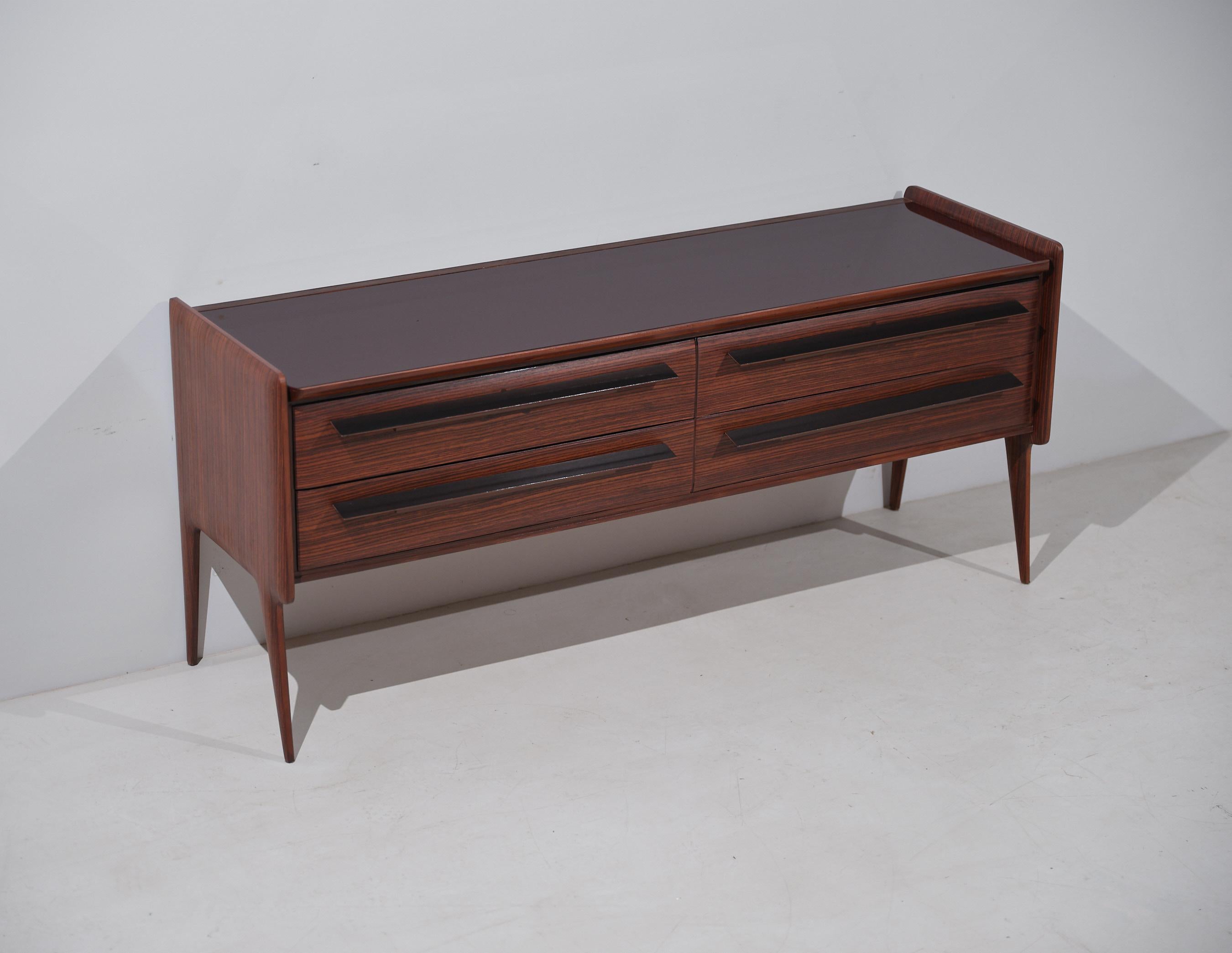 Mid-Century Italian Striped Wood Dresser with Glass Top For Sale 4
