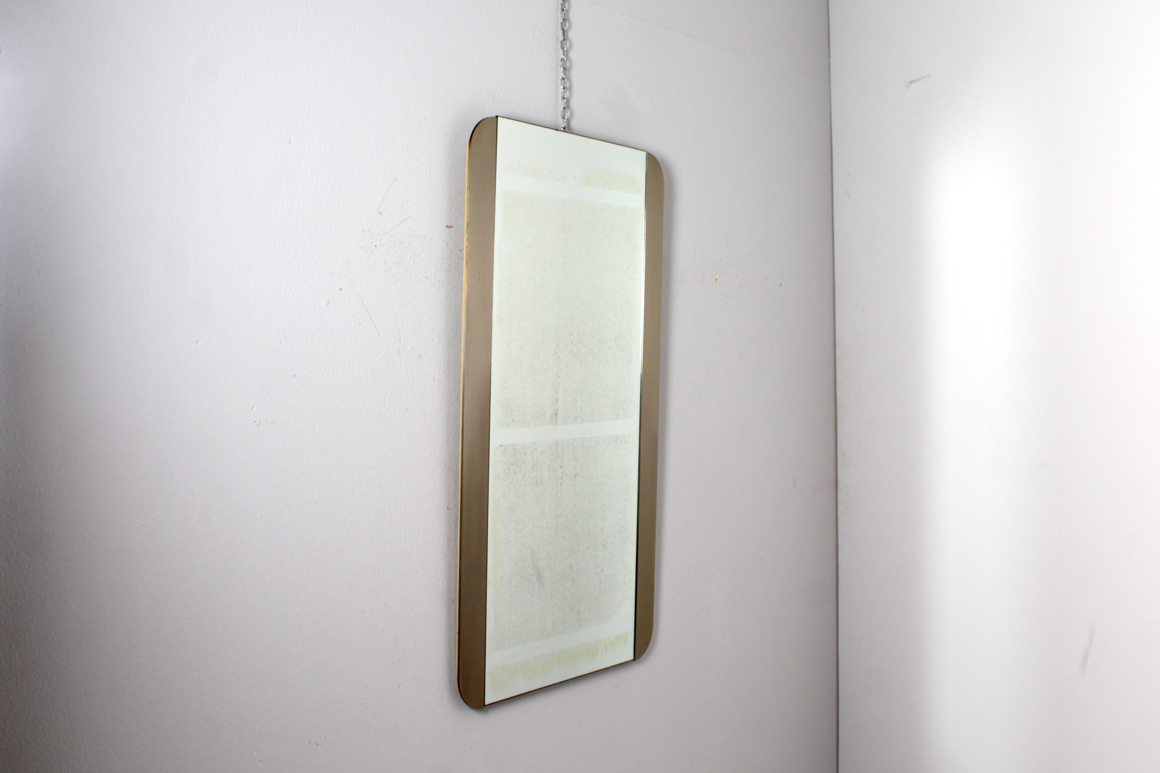 Mid-Century Modern Mid-Century Italian Style Satin Metal Wall Mirror 1970s For Sale