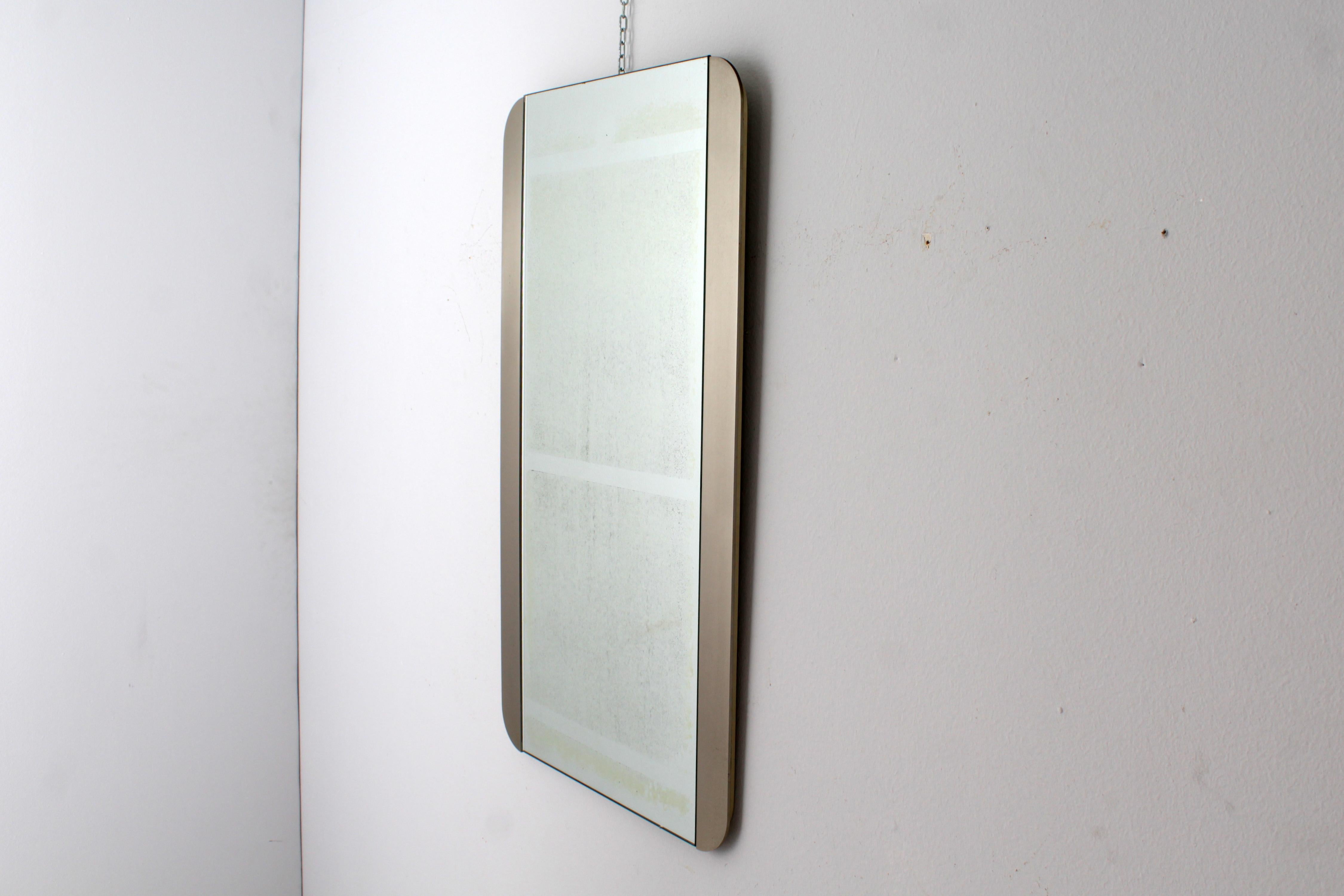 Mid-Century Italian Style Satin Metal Wall Mirror 1970s In Good Condition For Sale In Palermo, IT