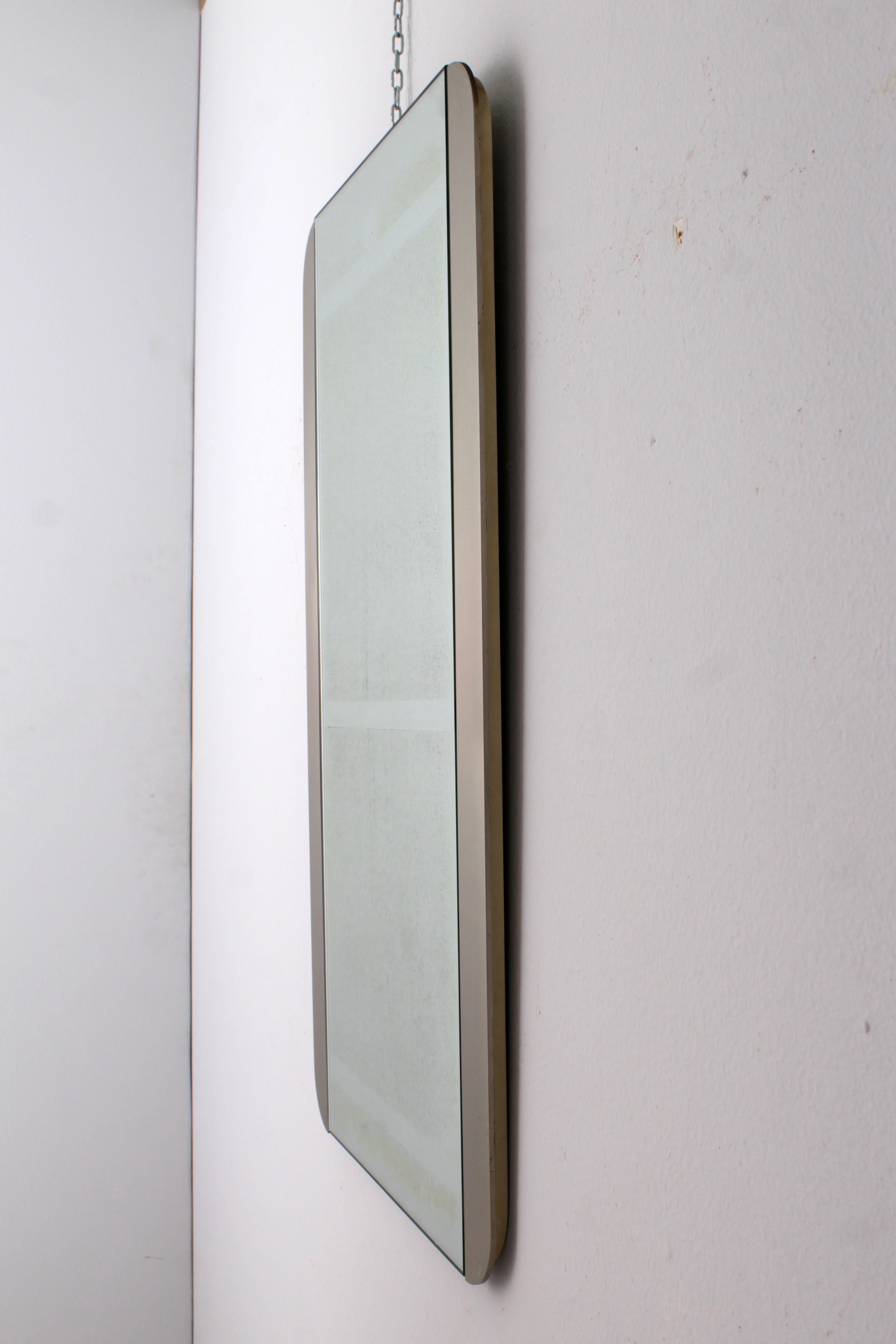 Mid-Century Italian Style Satin Metal Wall Mirror 1970s For Sale 4