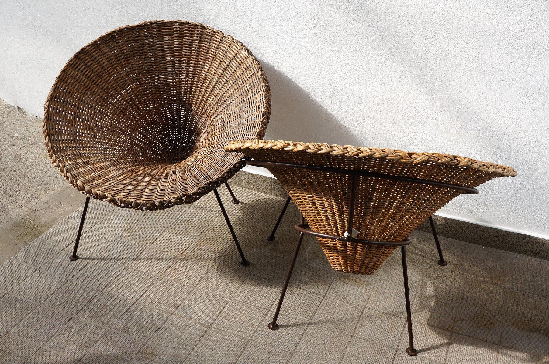Mid-Century Italian Sunflower Wicker Chairs, Set of 2 In Good Condition For Sale In Munich, DE