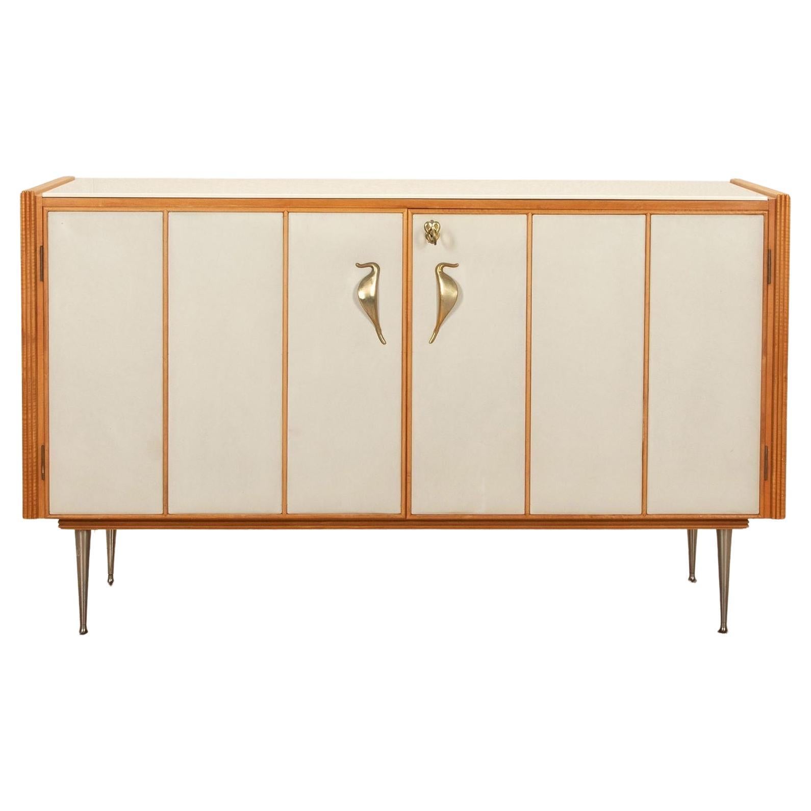 Mid-Century Italian Sycamore and Brass Sideboard