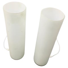 Mid-Century Italian White Milk Glass Cylinder Table Lamp, Set of two, 1960's