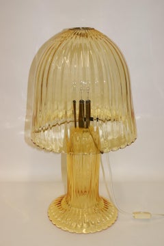 Midcentury Italian Table Lamp Murano Hand Blown Amber Glass Metal Gold Finish