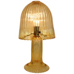 Midcentury Italian Table Lamp Murano Hand Blown Amber Glass Metal Gold Finish