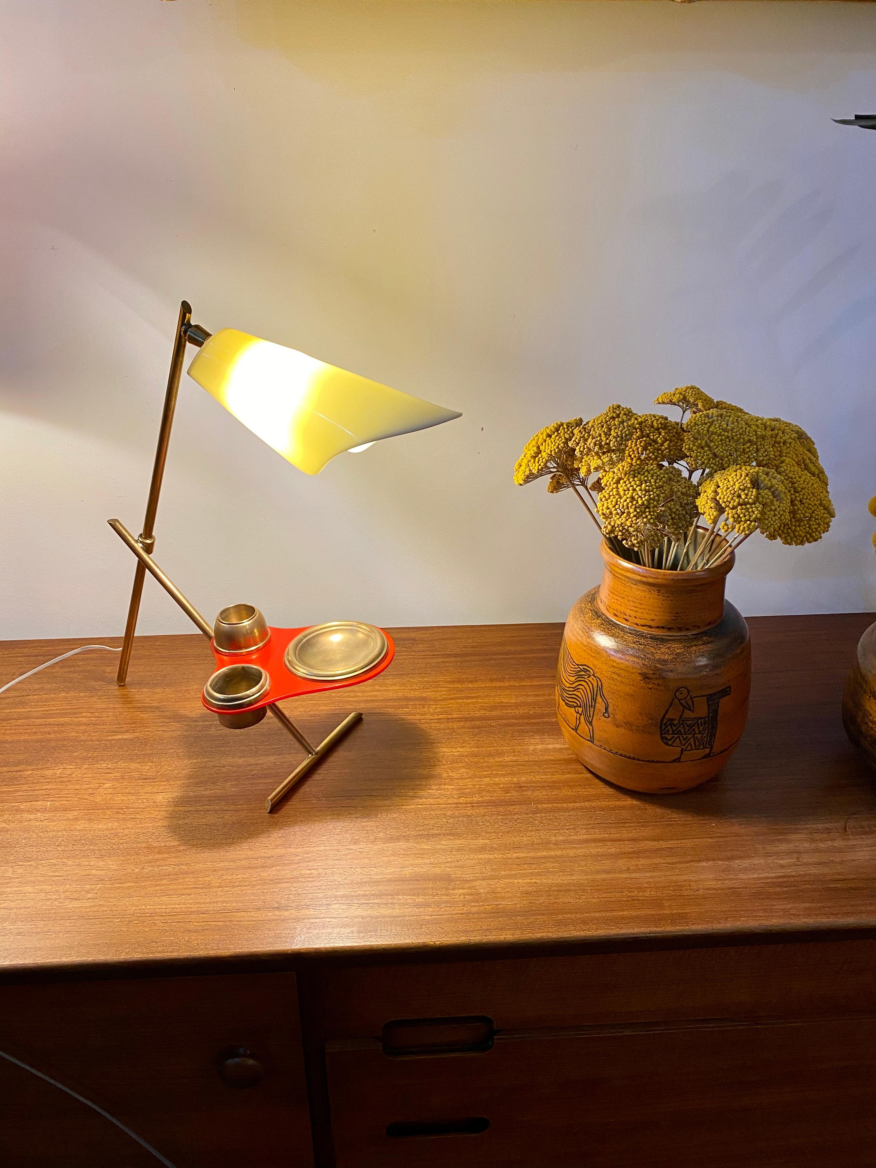 Midcentury Italian Table Lamp with Brass Stand, circa 1950s 9