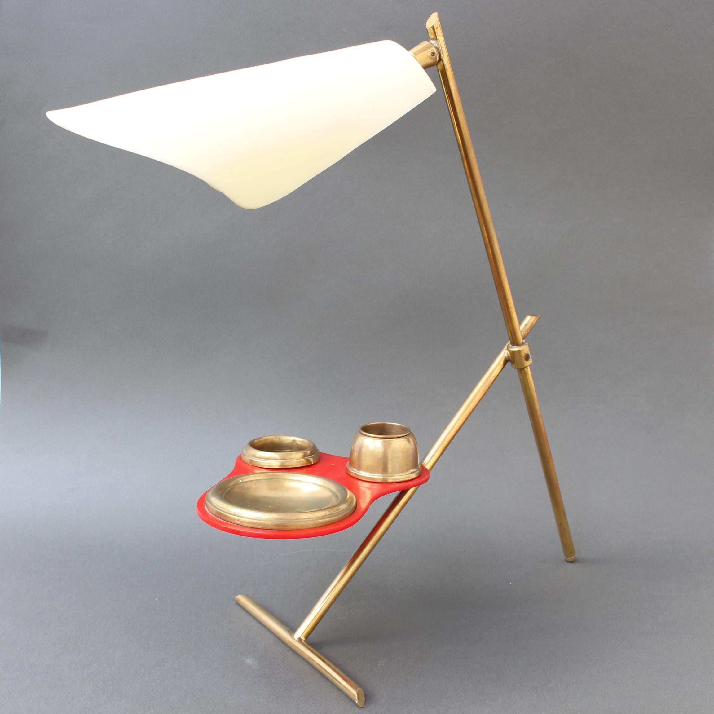 Midcentury Italian Table Lamp with Brass Stand, circa 1950s In Good Condition In London, GB