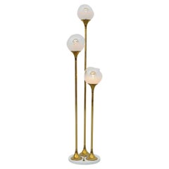 Mid Century Italian Targetti Sankey Brass Floor Lamp with Murano Glass Globes