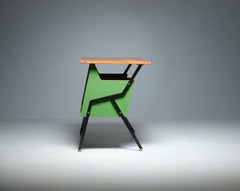 Mid-Century Italian Teak Desk, 1950s -  Green and Black Lacquer Accents