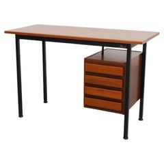 Mid-Century Italian Teak Desk or Vanity with Enameled Metal Frame