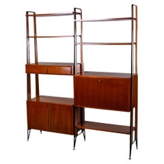 Midcentury Italian Teak Free Standing Wall Unit