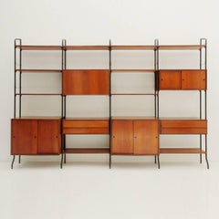 Midcentury Italian Teak Wall Unit Model Aedes by Amma Torino, 1950s