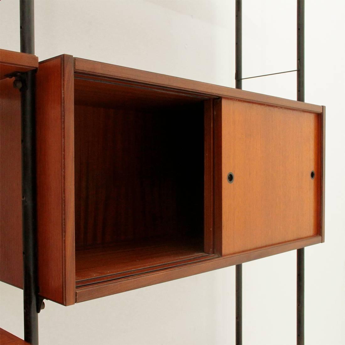 Metal Midcentury Italian Teak Wall Unit Model Aedes by Amma Torino, 1950s