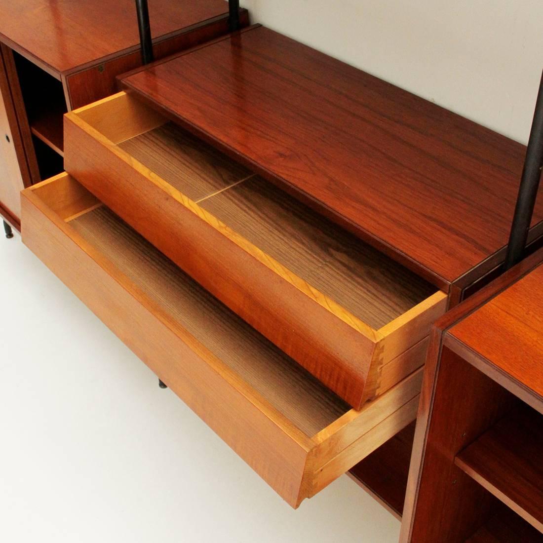 Midcentury Italian Teak Wall Unit Model Aedes by Amma Torino, 1950s 2