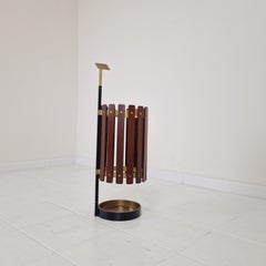 Mid Century Italian Teak Wooden Umbrella Stand, 1950s
