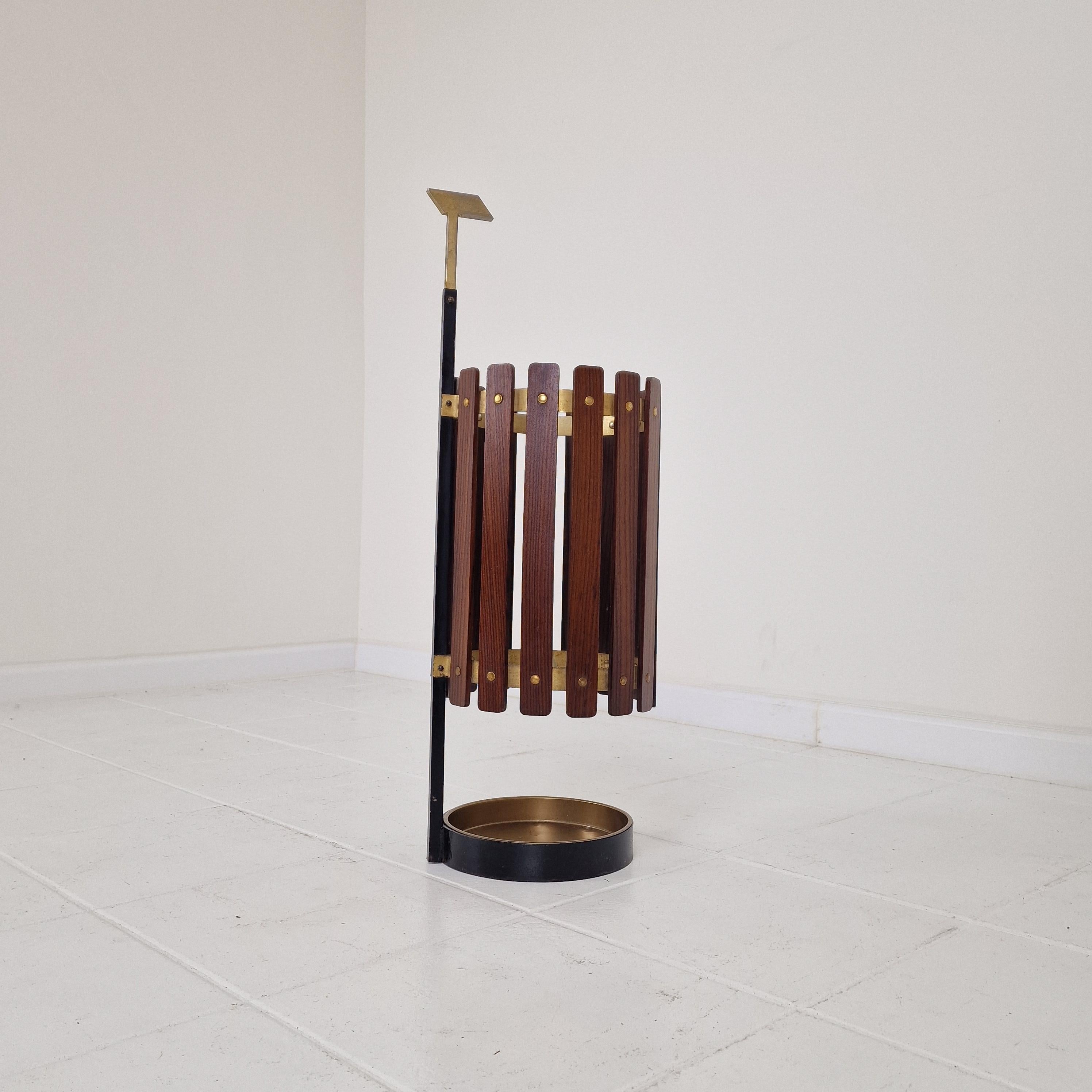 Mid-Century Modern Mid Century Italian Teak Wooden Umbrella Stand, 1950s For Sale