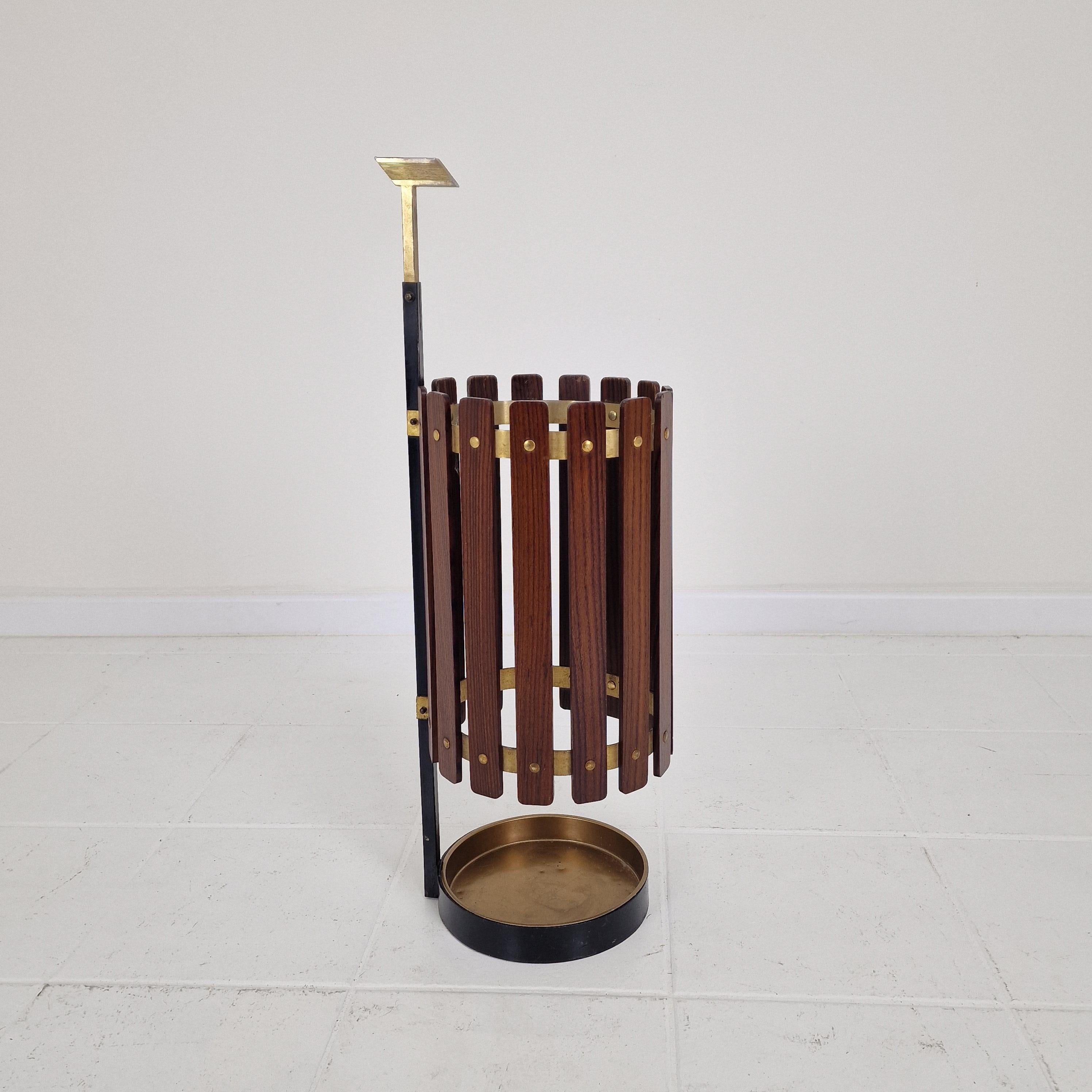 Hand-Crafted Mid Century Italian Teak Wooden Umbrella Stand, 1950s For Sale