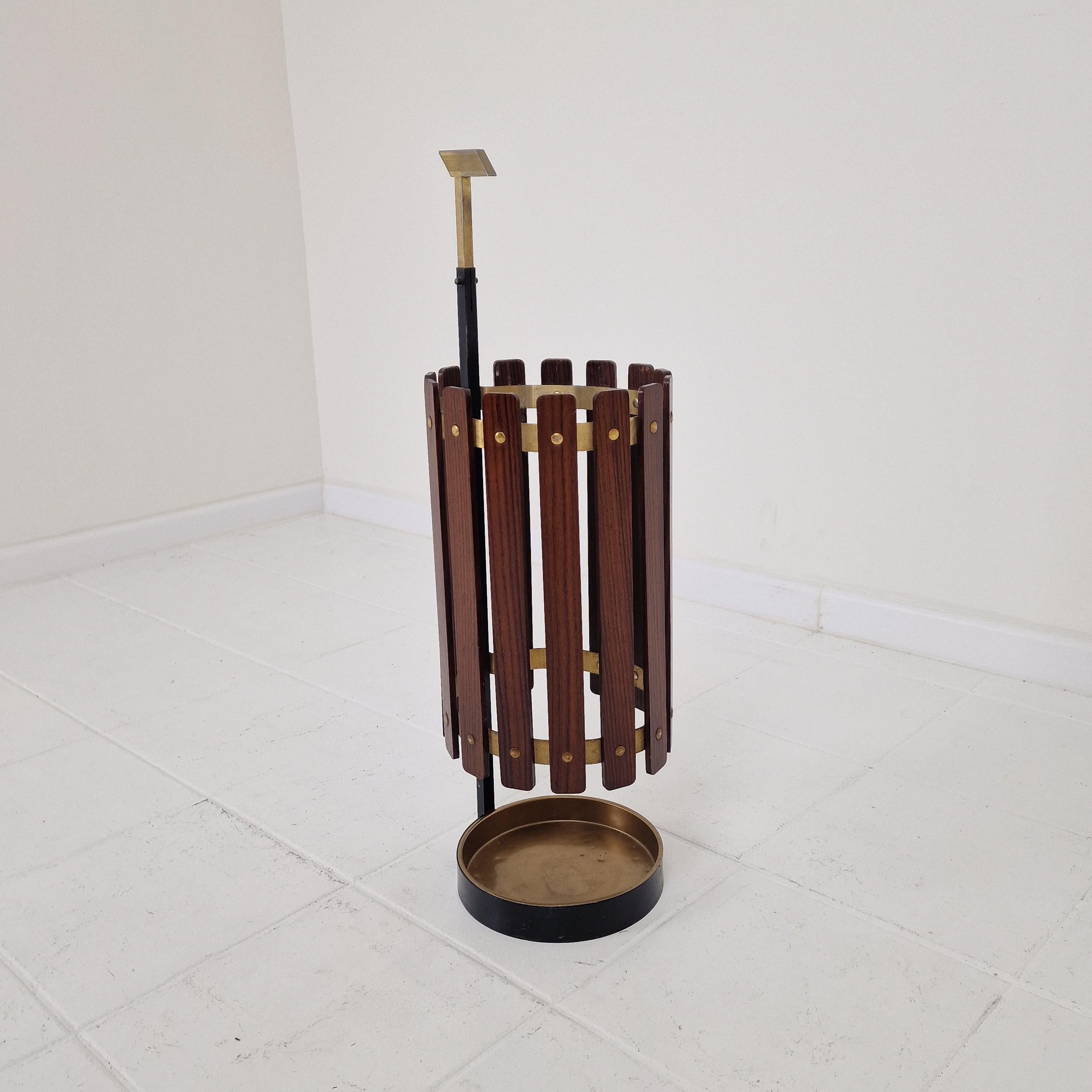 Mid-20th Century Mid Century Italian Teak Wooden Umbrella Stand, 1950s For Sale