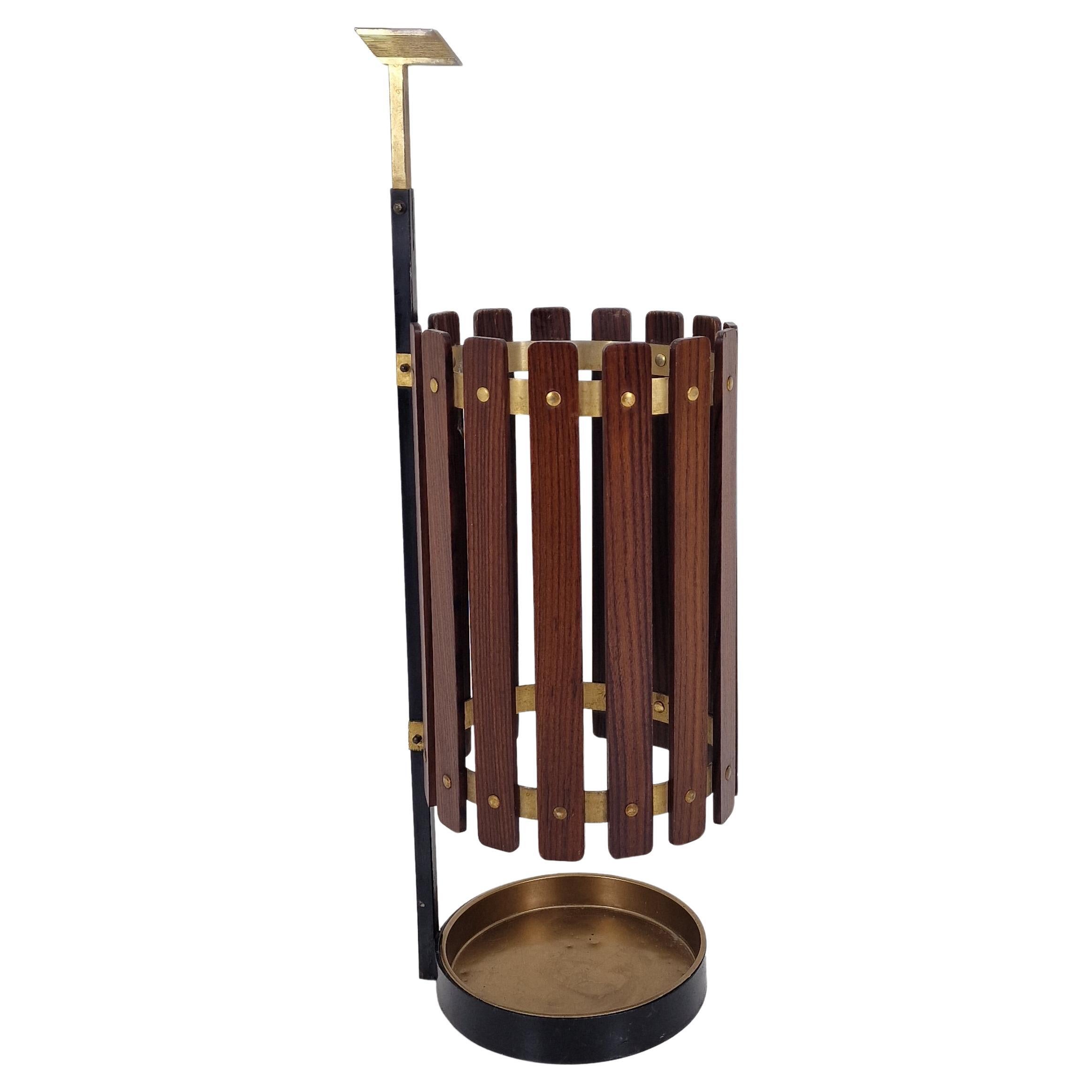 Mid Century Italian Teak Wooden Umbrella Stand, 1950s