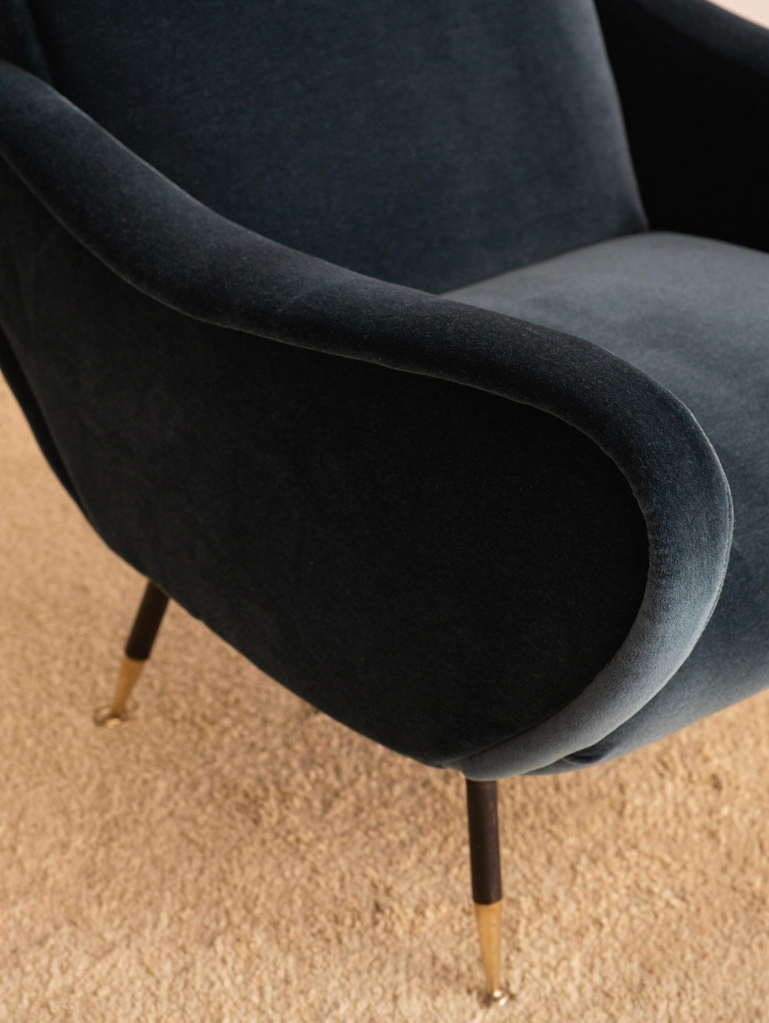 Mid-Century Italian Teal Mohair Lounge Chair in the Style of Marco Zanuso 4