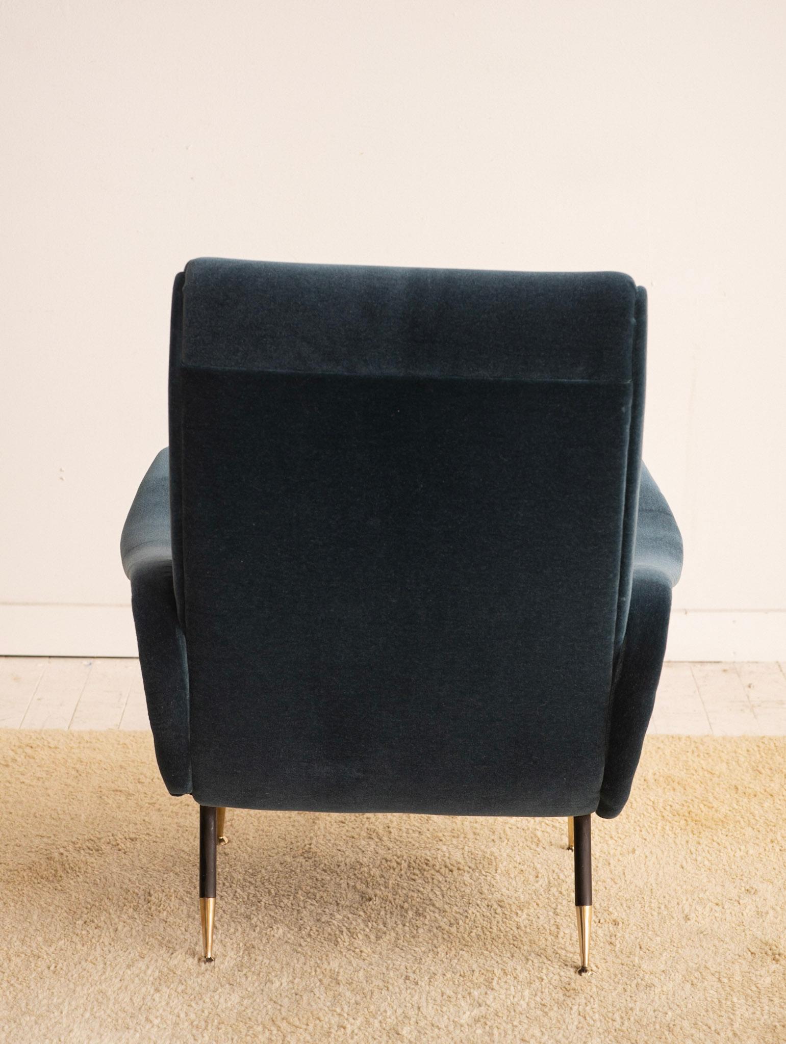 20th Century Mid-Century Italian Teal Mohair Lounge Chair in the Style of Marco Zanuso
