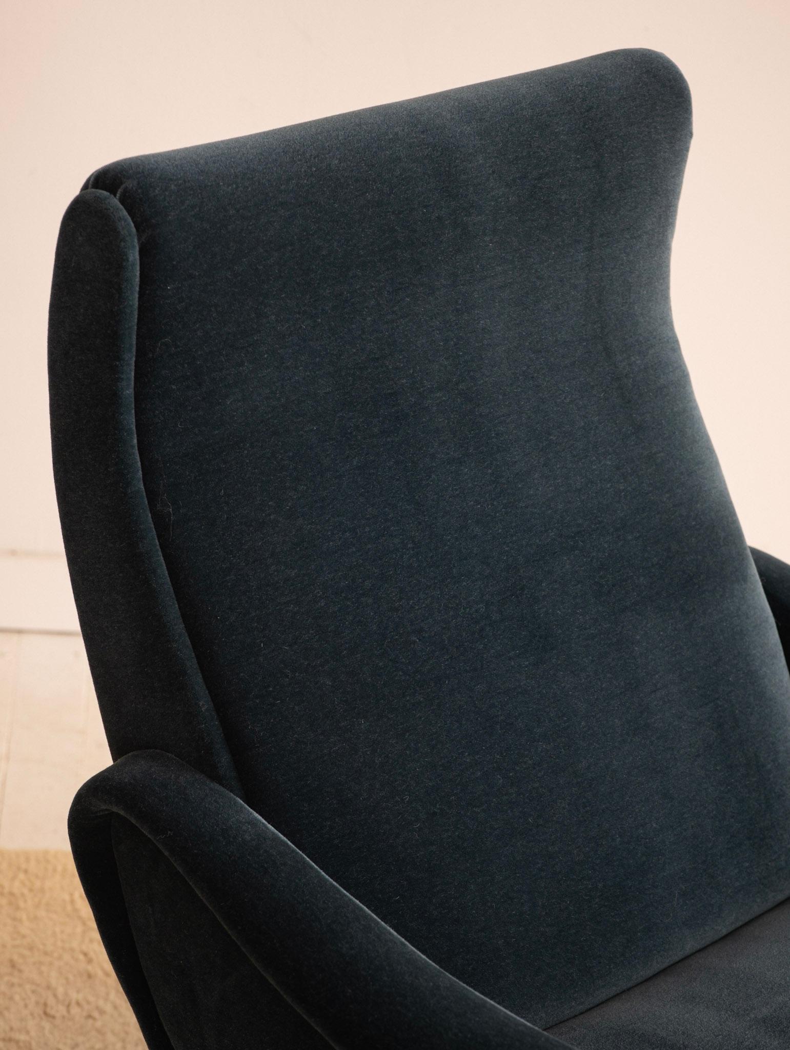 Mid-Century Italian Teal Mohair Lounge Chair in the Style of Marco Zanuso 3