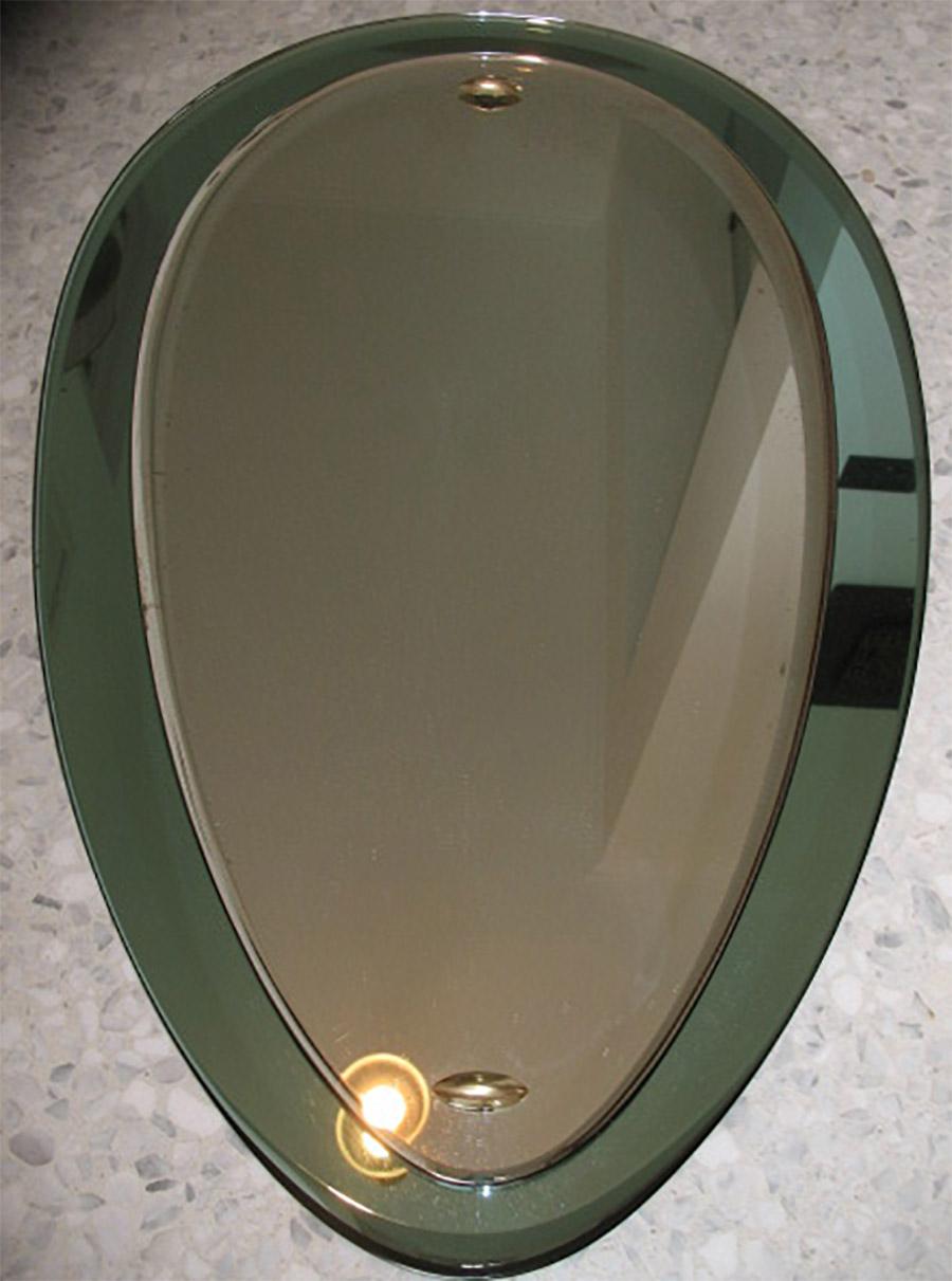 Glass Italian Small Teardrop Wall Mirror with Light Green Frame, Milano, 1950s