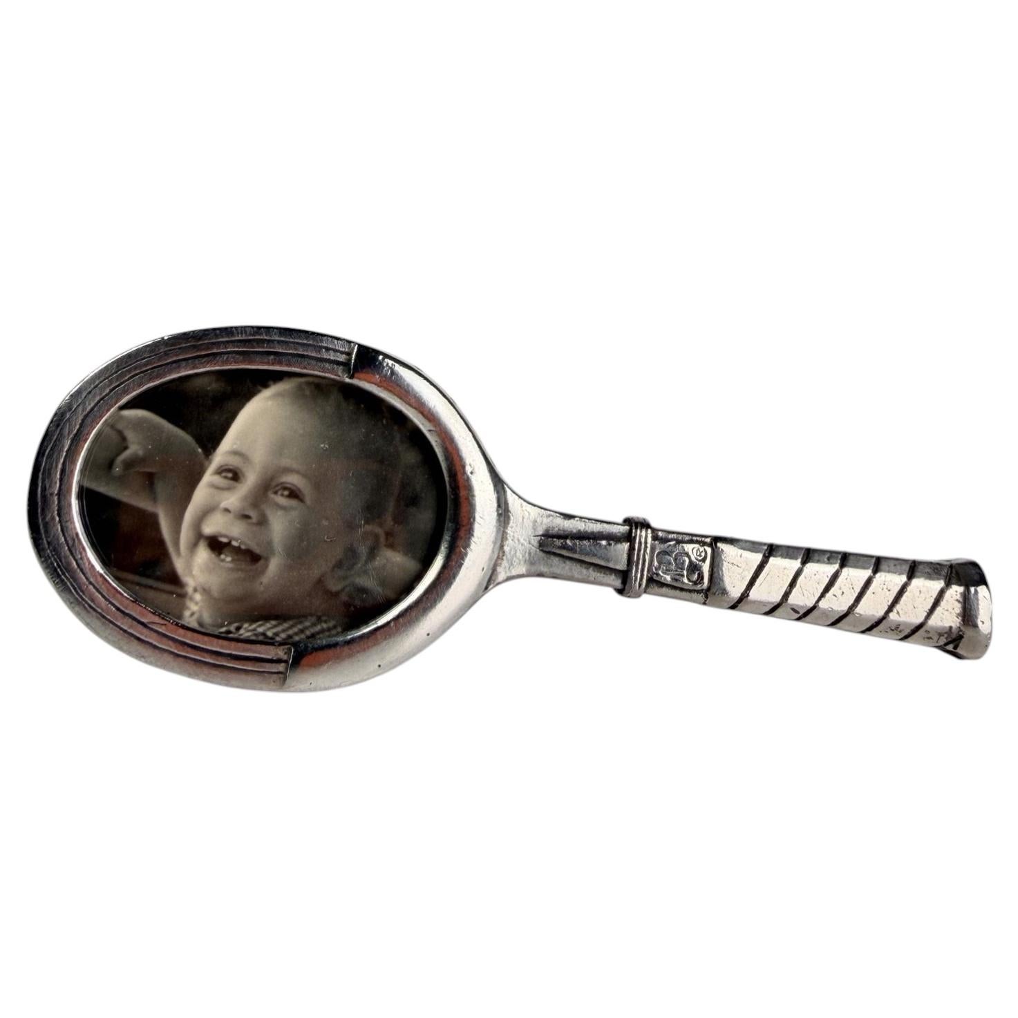 Mid-Century Italian Tennis Racket Picture Frame in Silver-Plated Pewter, 70s For Sale