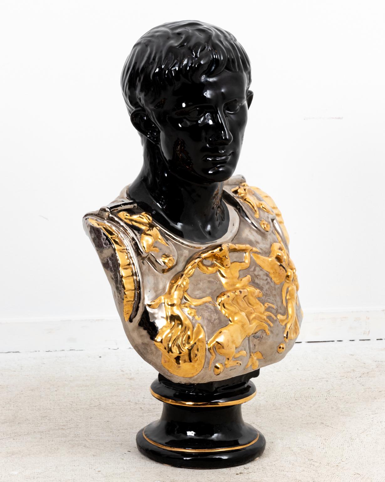 Glazed Mid-Century Italian Terra Cotta Bust of a Roman Soldier