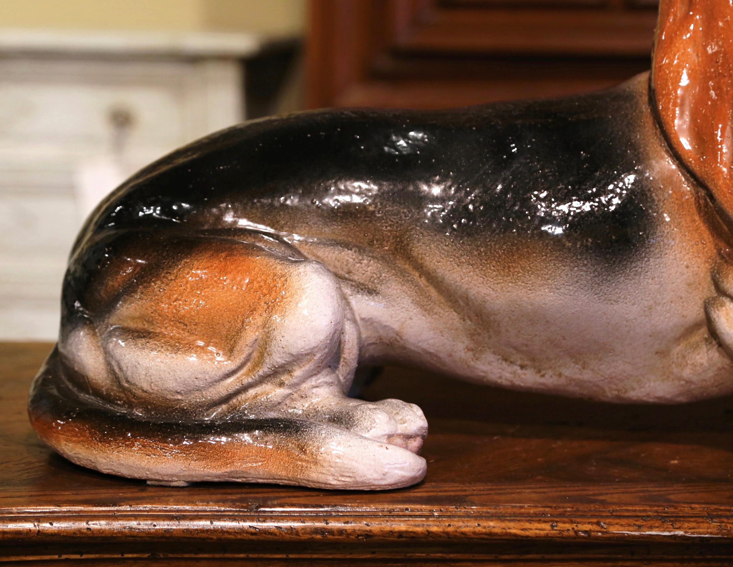 Mid-Century Italian Terracotta Barbotine Basset Hound Dog Sculpture In Excellent Condition In Dallas, TX