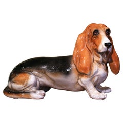 Vintage Mid-Century Italian Terracotta Barbotine Basset Hound Dog Sculpture