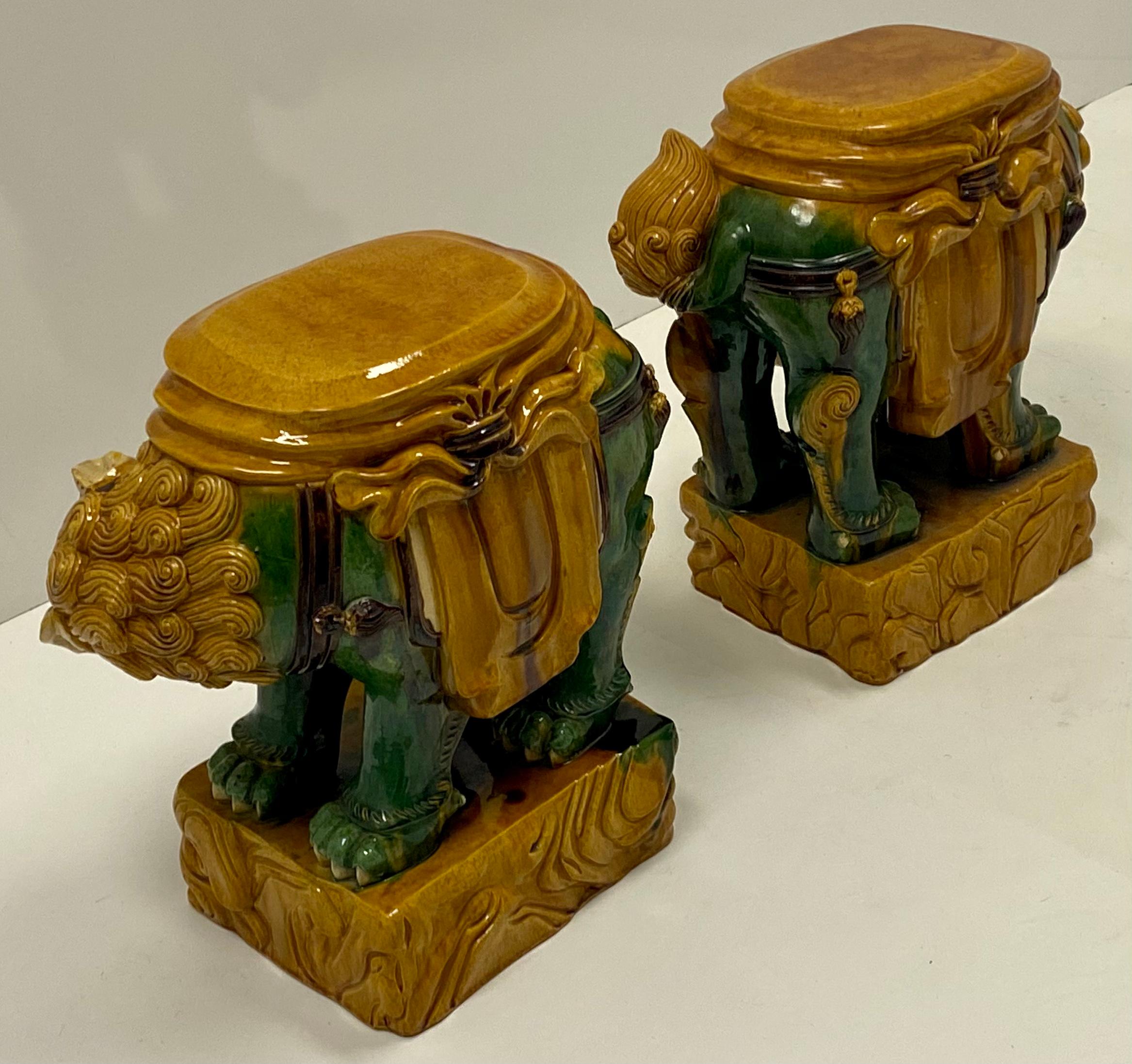 This is a facing pair of midcentury Italian glazed terracotta foo dog garden seats in very good condition. They are a rare find! They are unmarked and in very good condition.