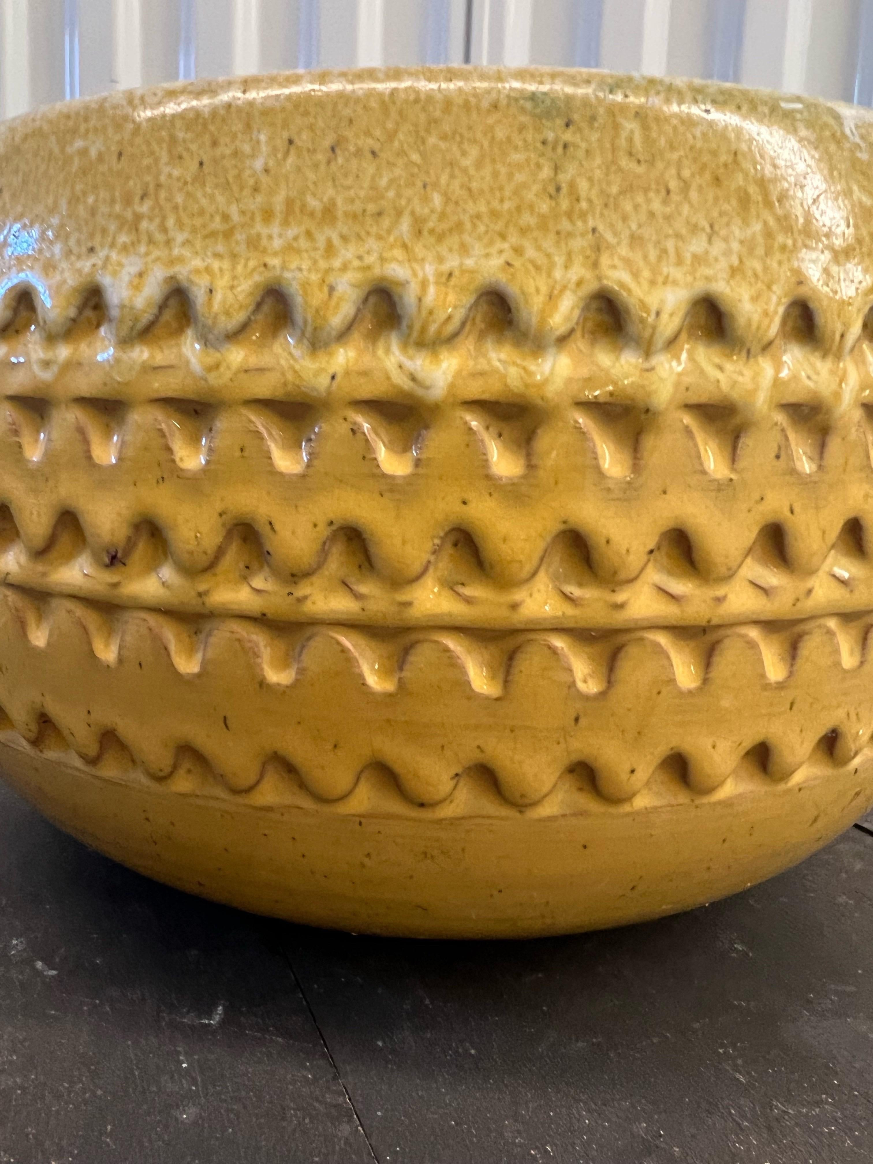 Mid-Century Italian Terracotta Glazed Yellow Planter.  Sourced on a buying trip to France, summer 2023.  This piece is not marked.