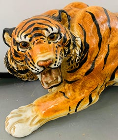 Midcentury Italian Terracotta Tiger Statue or Sculpture