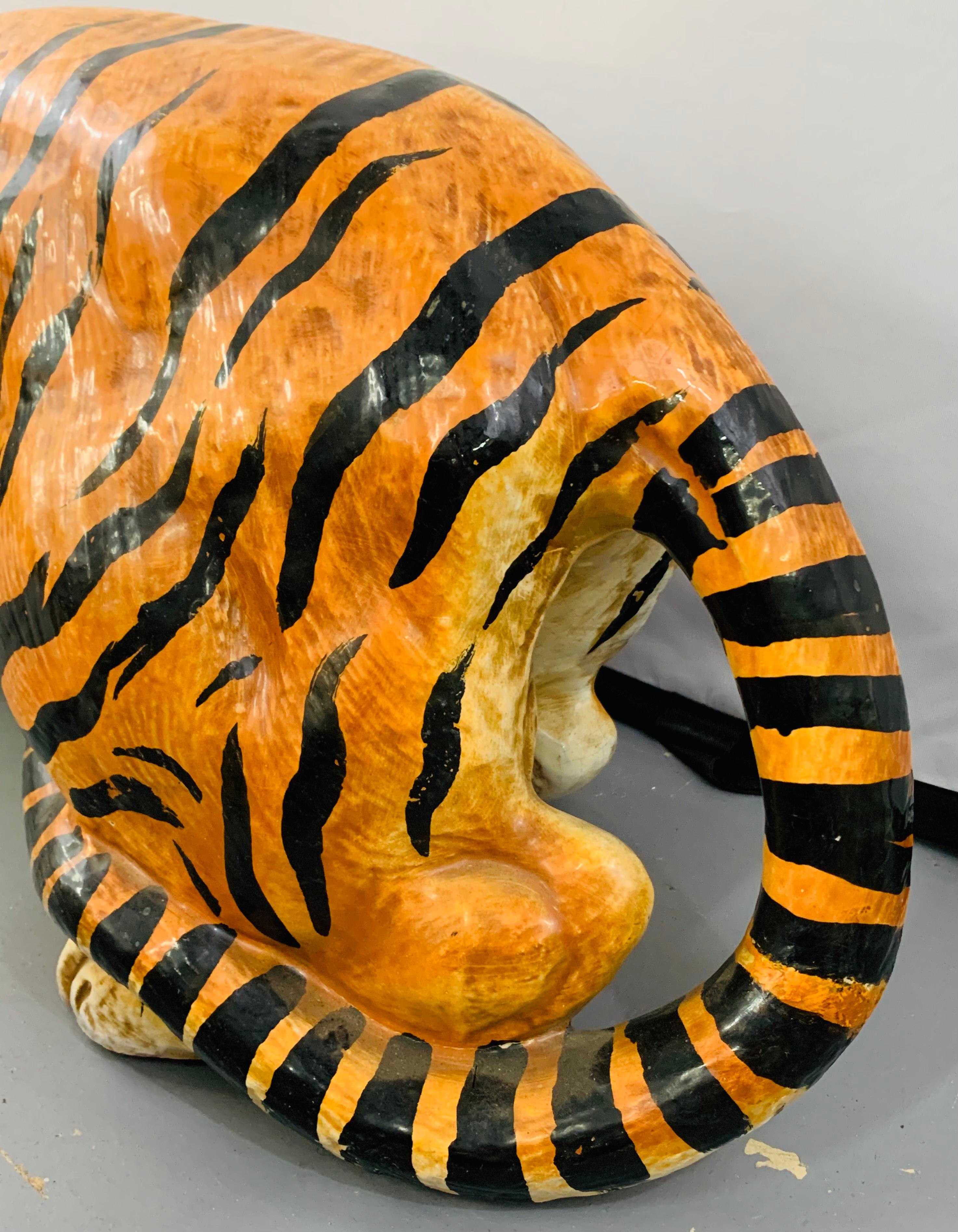 Midcentury Italian Terracotta Tiger Statue or Sculpture 1